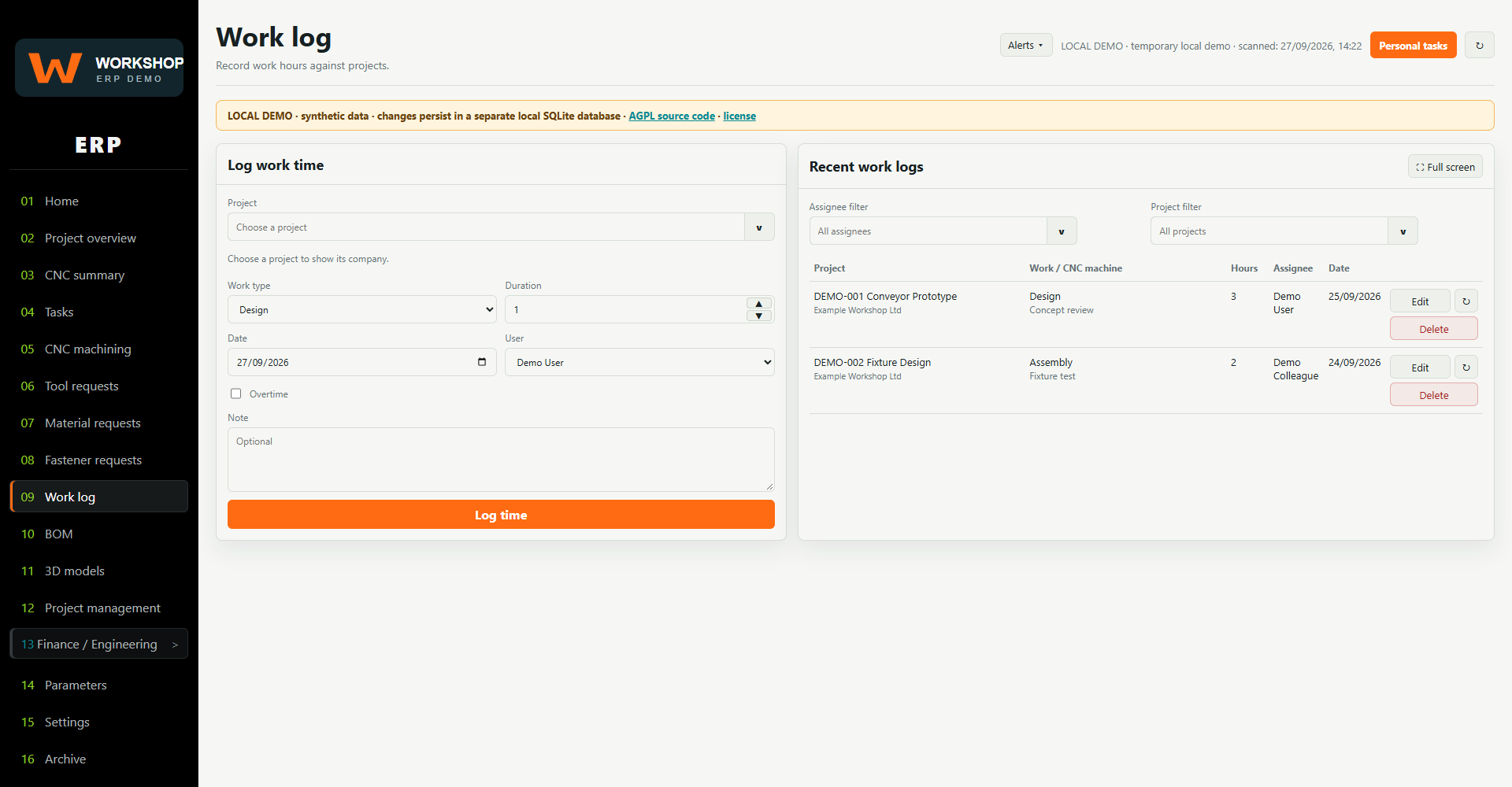 Synthetic worklog and time-entry controls