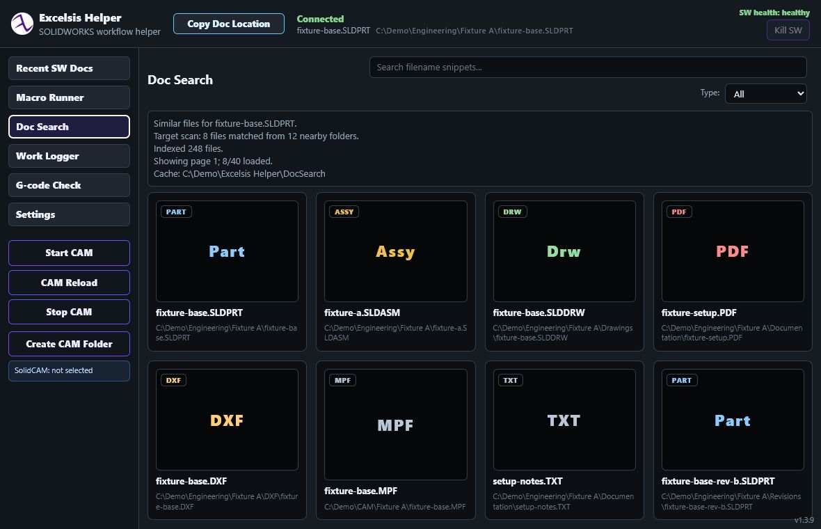 Excelsis Helper document search interface