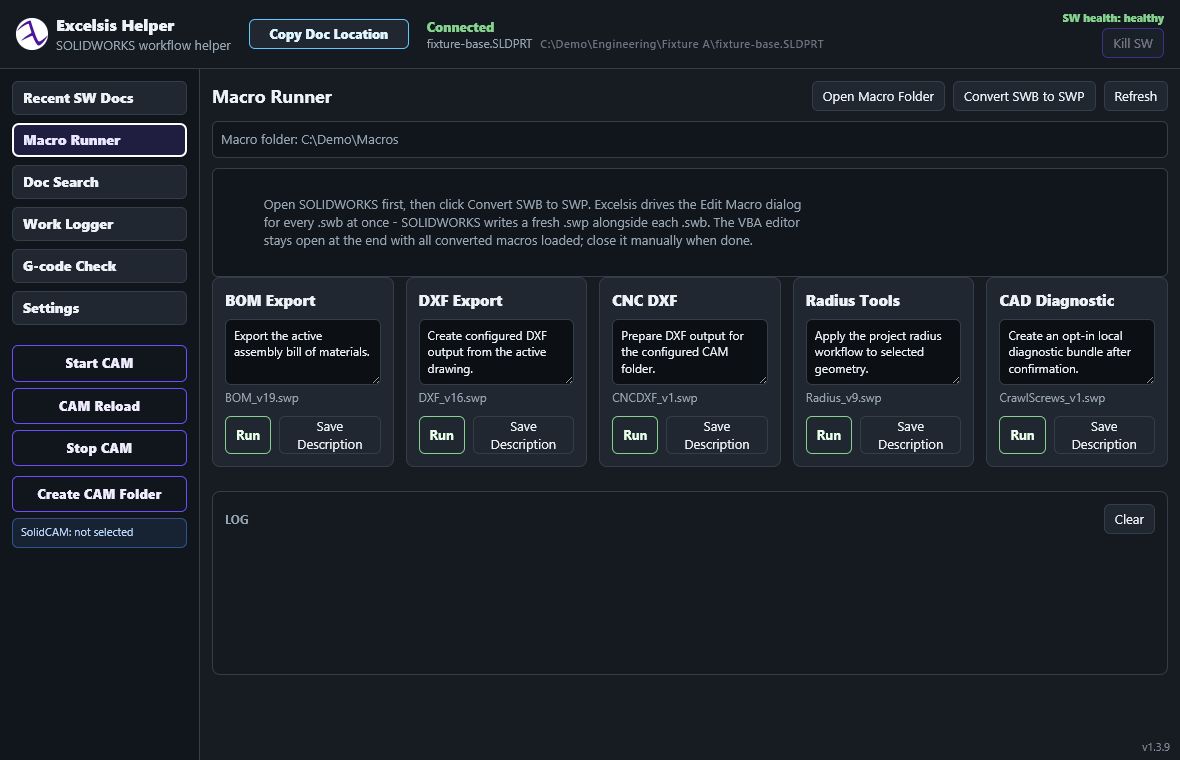 Excelsis Helper macro runner interface